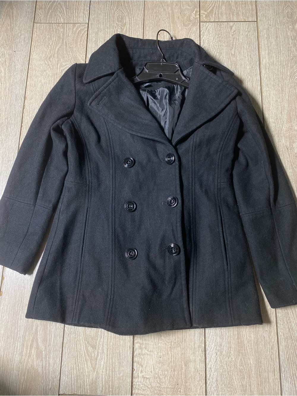 Vintage London Fog Black Double Breasted Wool Blend Pea Coat Jacket Sz XS
